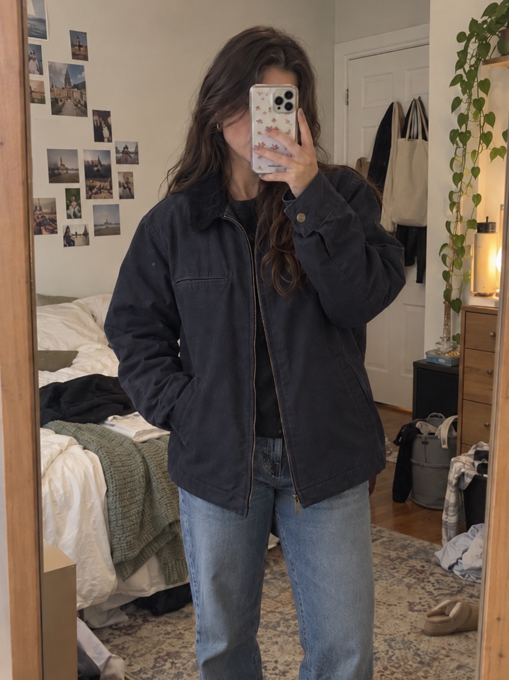 Wrangler Oversized Navy Utility Jacket with a Black Corduroy Collar